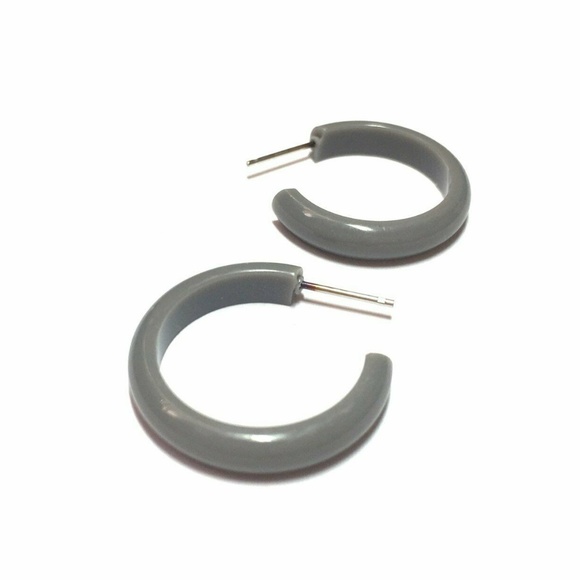 Vintage Lucite Skinny Perfect Hoop Gray Earrings - Picture 3 of 5